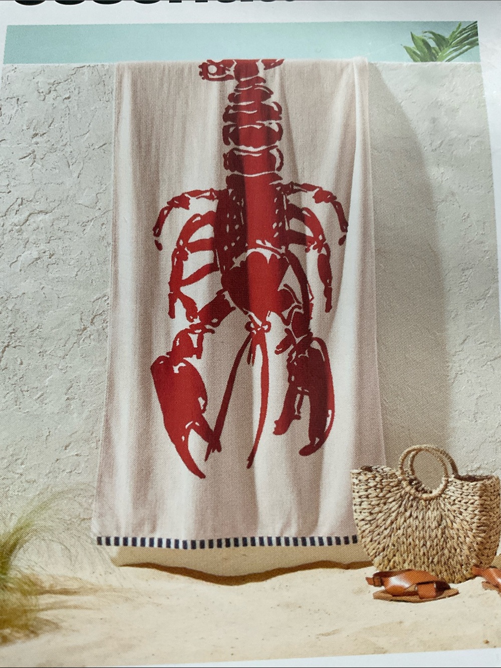 Room Essentials Oversized Lobster Crabs Beach Towel Size 36” x 72” NWT